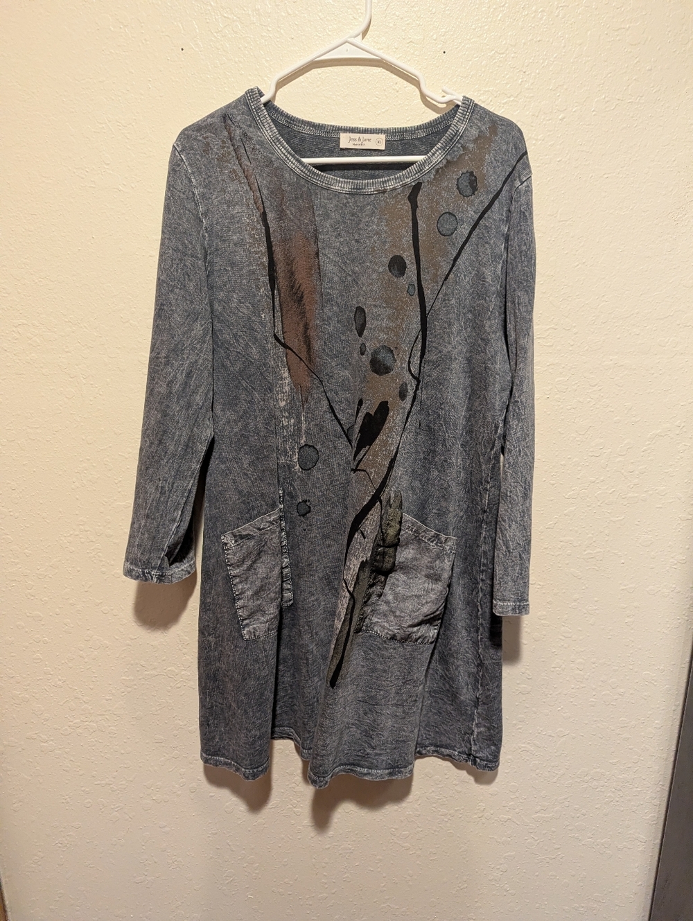 Jess & Jane Tunic Dress Womens XL Mineral Washed Cotton Asymmetric Top Cypress